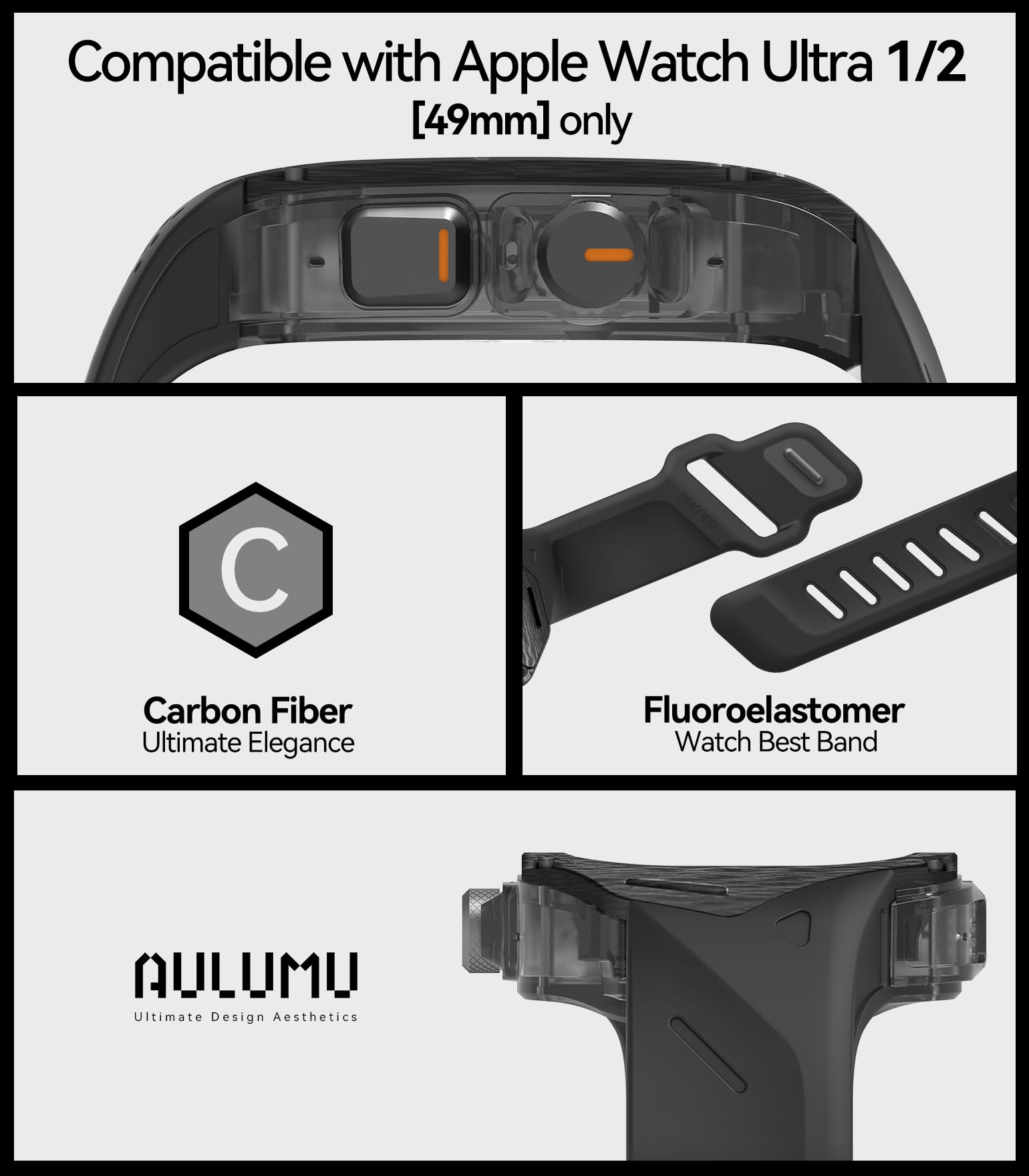 Aulumu A17 iPhone 17 Pro Magnetic Thermal Case + A01 Carbon Fibre Case with Apple Watch Ultra Band 49MM,Includes (A17) Gray + (A01) White - Image 5