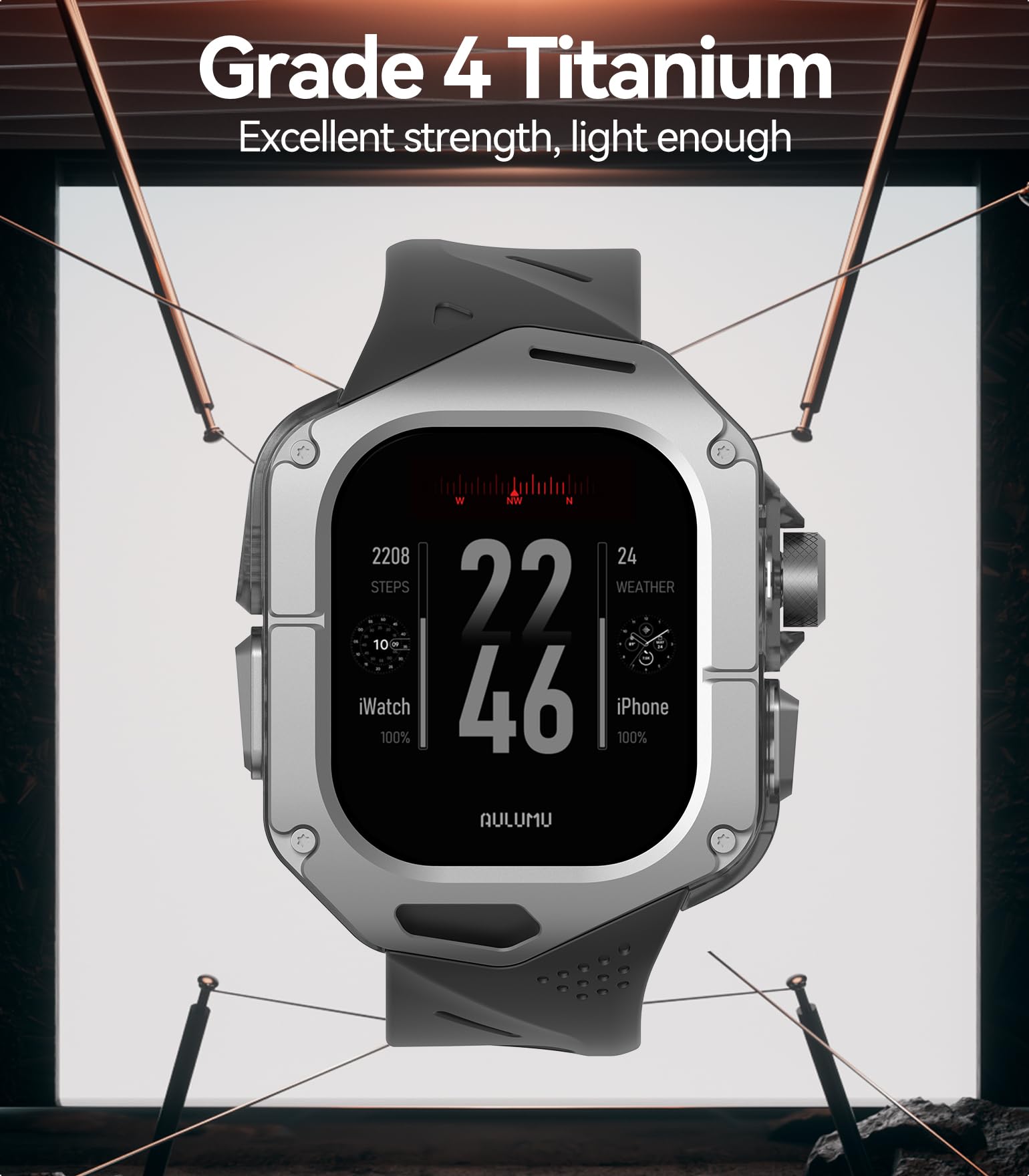 Aulumu G02 V2 Magnetic Wallet &Stand+A01 Titanium Case with Apple Watch Ultra Band 49MM[Black] Business Accessory Set - Image 5