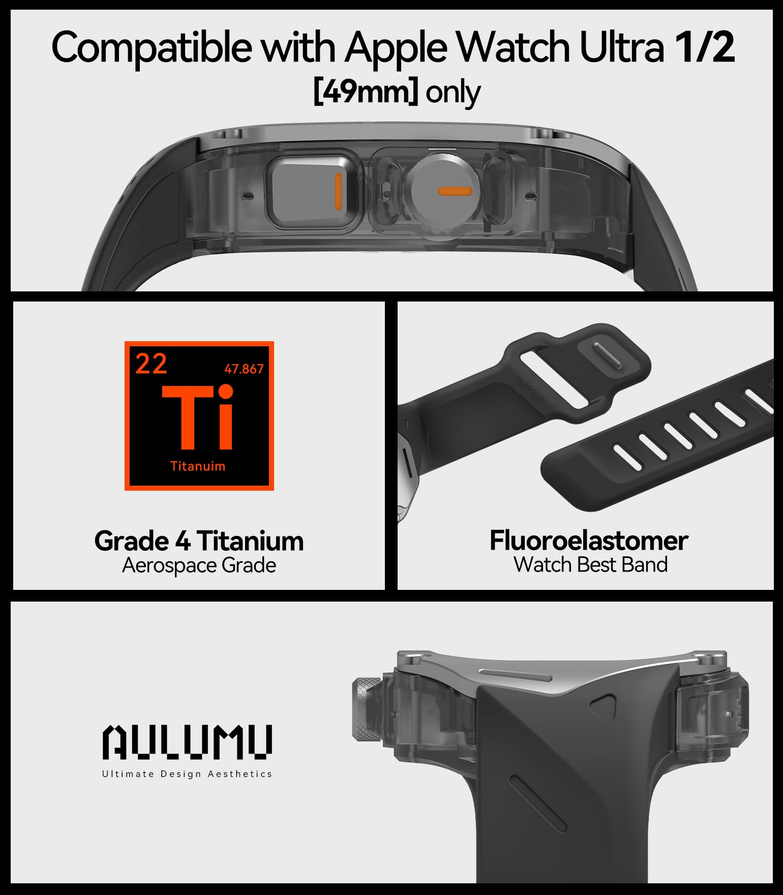 Aulumu A17 iPhone 17 Pro Max Magnetic Thermal Case+ A01 Titanium Case with Apple Watch Ultra Band 49MM,Includes (A17) Gray + (A01) White - Image 5