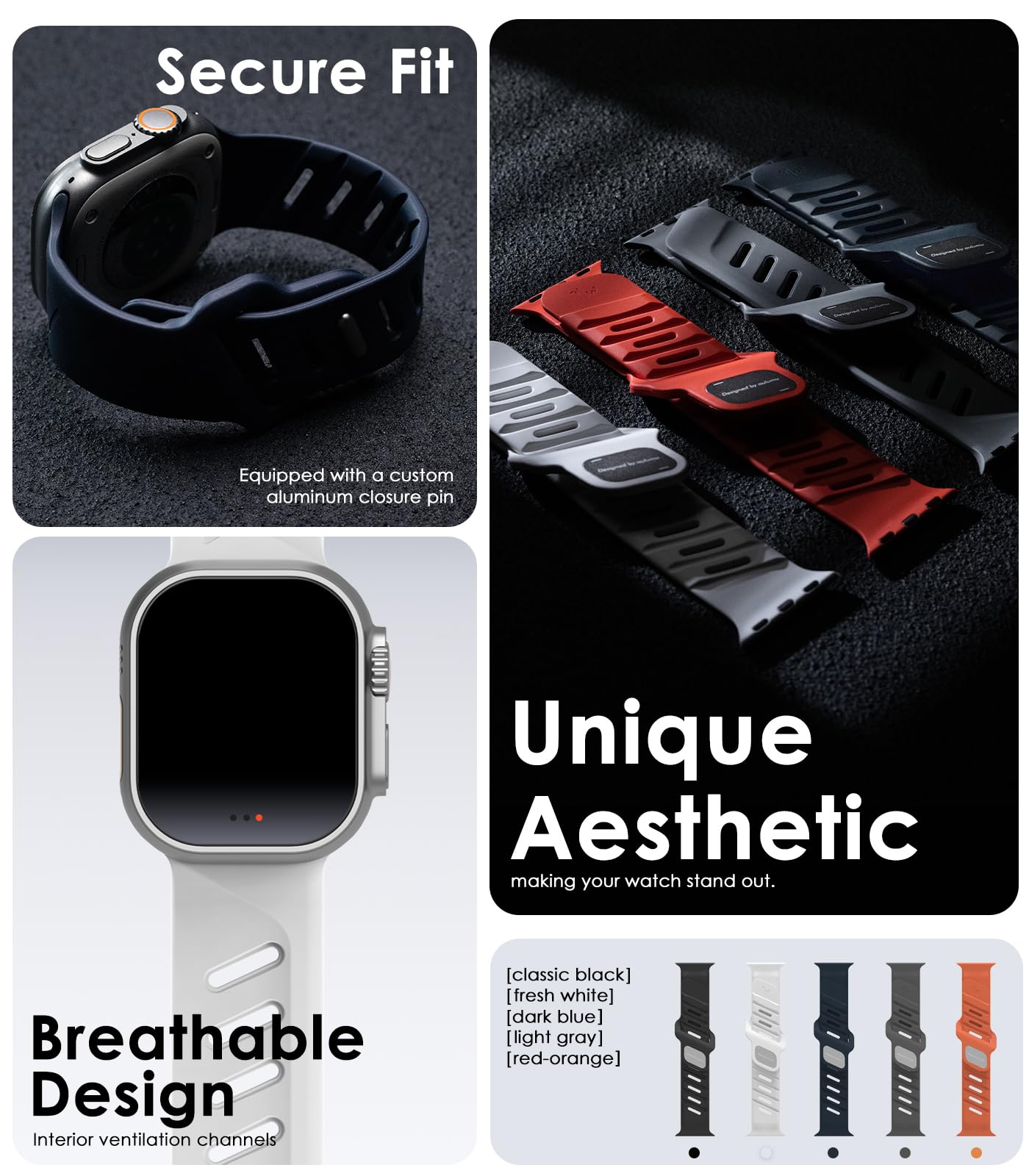 Aulumu A02 Compatible with Apple Watch Ultra/Ultra 2 Band - 49mm for Men, Sport Bands for iWatch 46mm(Series 10),45mm(9/8/7),44mm(SE2/SE/6/5/4),42mm(3/2/1) - Image 3