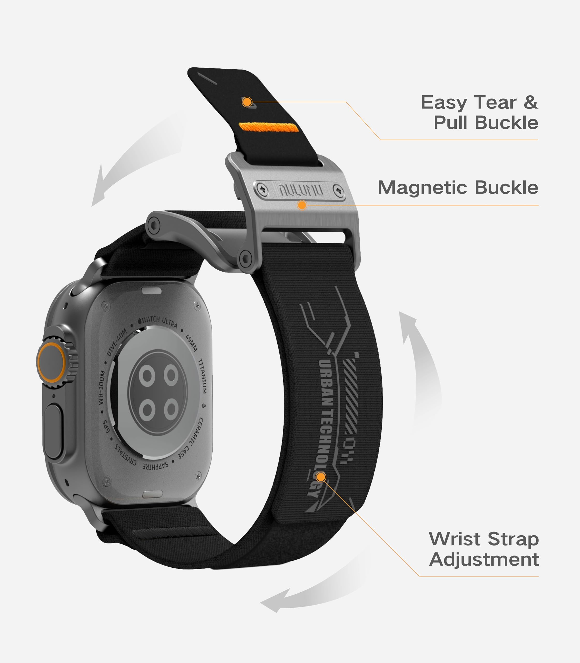 Aulumu A11 for Apple Watch Ultra 49mm Band for Men Mag Buckle Slim Band Designed | for Apple Watch Ultra 3/2/1 49mm, Series 11/10/9/8/SE2/7/6/SE/5/4[46mm/45mm/44mm] - Image 4