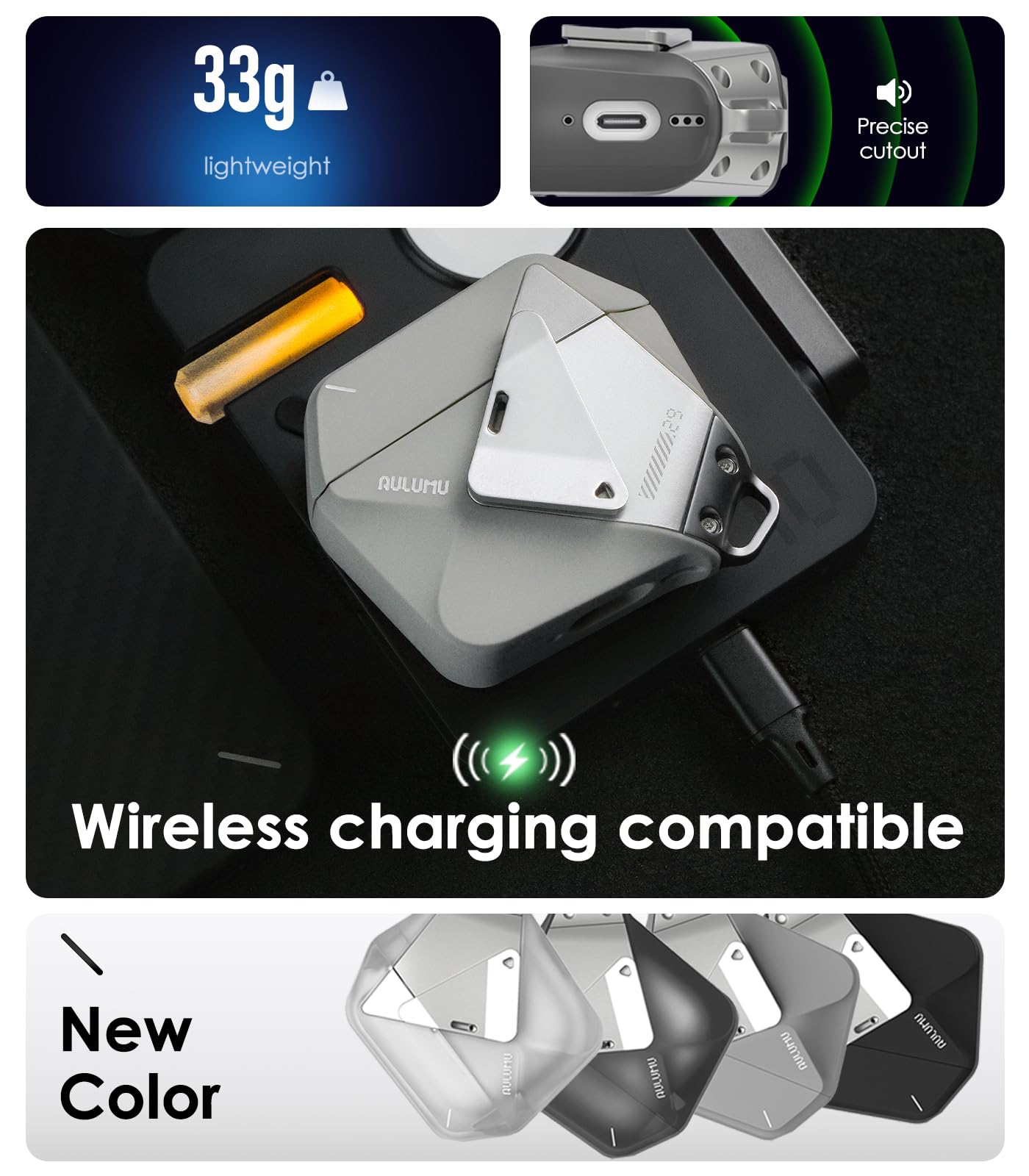 Aulumu A29 Geometric AirPods 4 Case with Lock | Protective Cover with Nylon Buckle | Alloy Armour | Compatible with Apple AirPods 4th (2024) - Black - Image 3