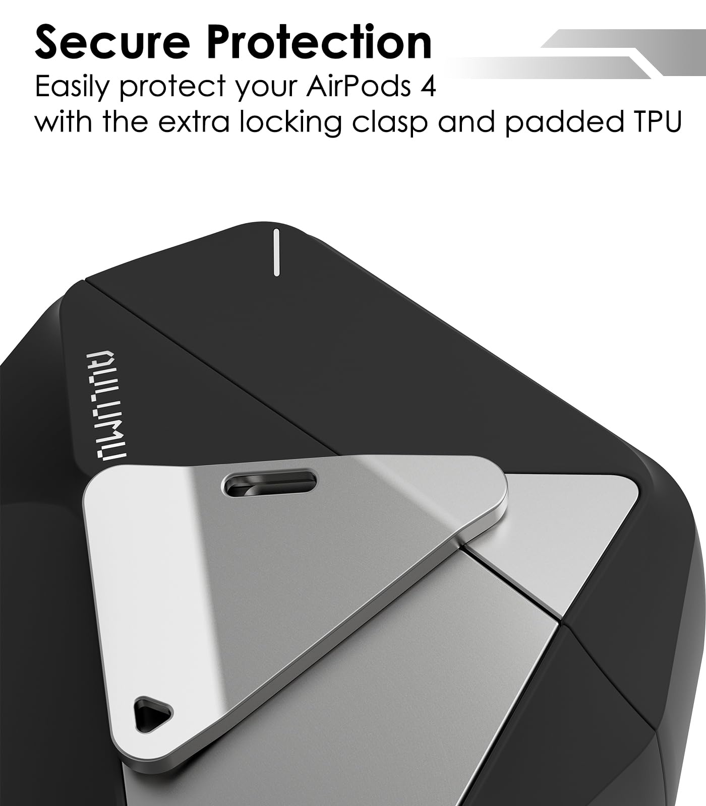 Aulumu A29 Geometric AirPods 4 Case with Lock | Protective Cover with Nylon Buckle | Alloy Armour | Compatible with Apple AirPods 4th (2024) - Black - Image 5