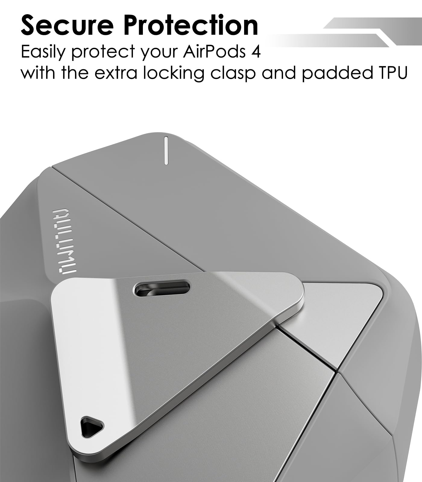 Aulumu A29 Geometric AirPods 4 Case with Lock | Protective Cover with Nylon Buckle | Alloy Armour | Compatible with Apple AirPods 4th (2024) - Grey - Image 6