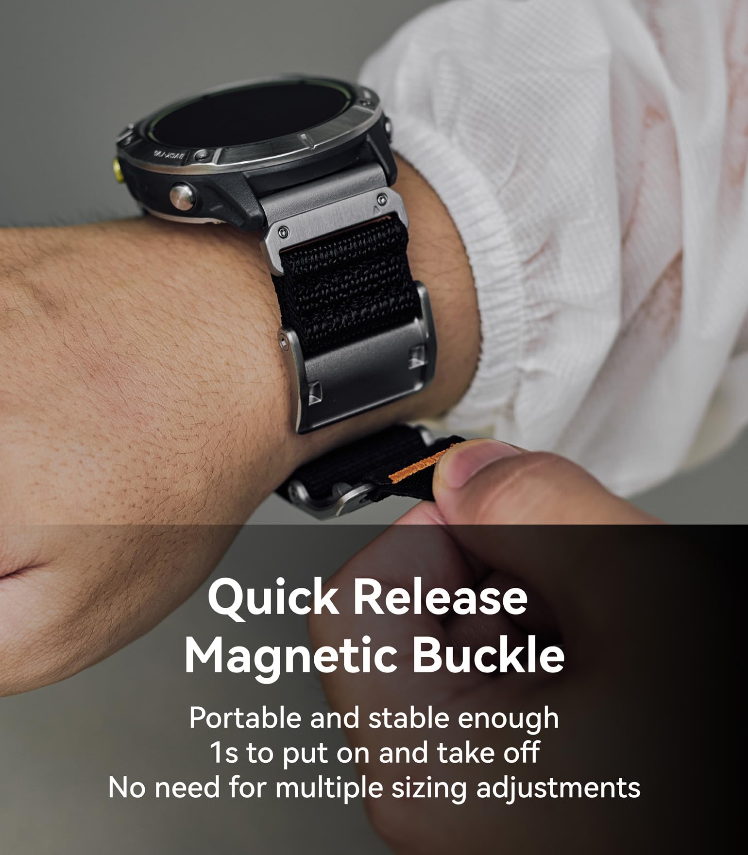 Aulumu C11 for Garmin Watch Band 26MM | Mag Buckle Slim Band | Memory Quick Release | Velvet Nylon Braid | Stainless Steel Magnetic Clasp - Image 5