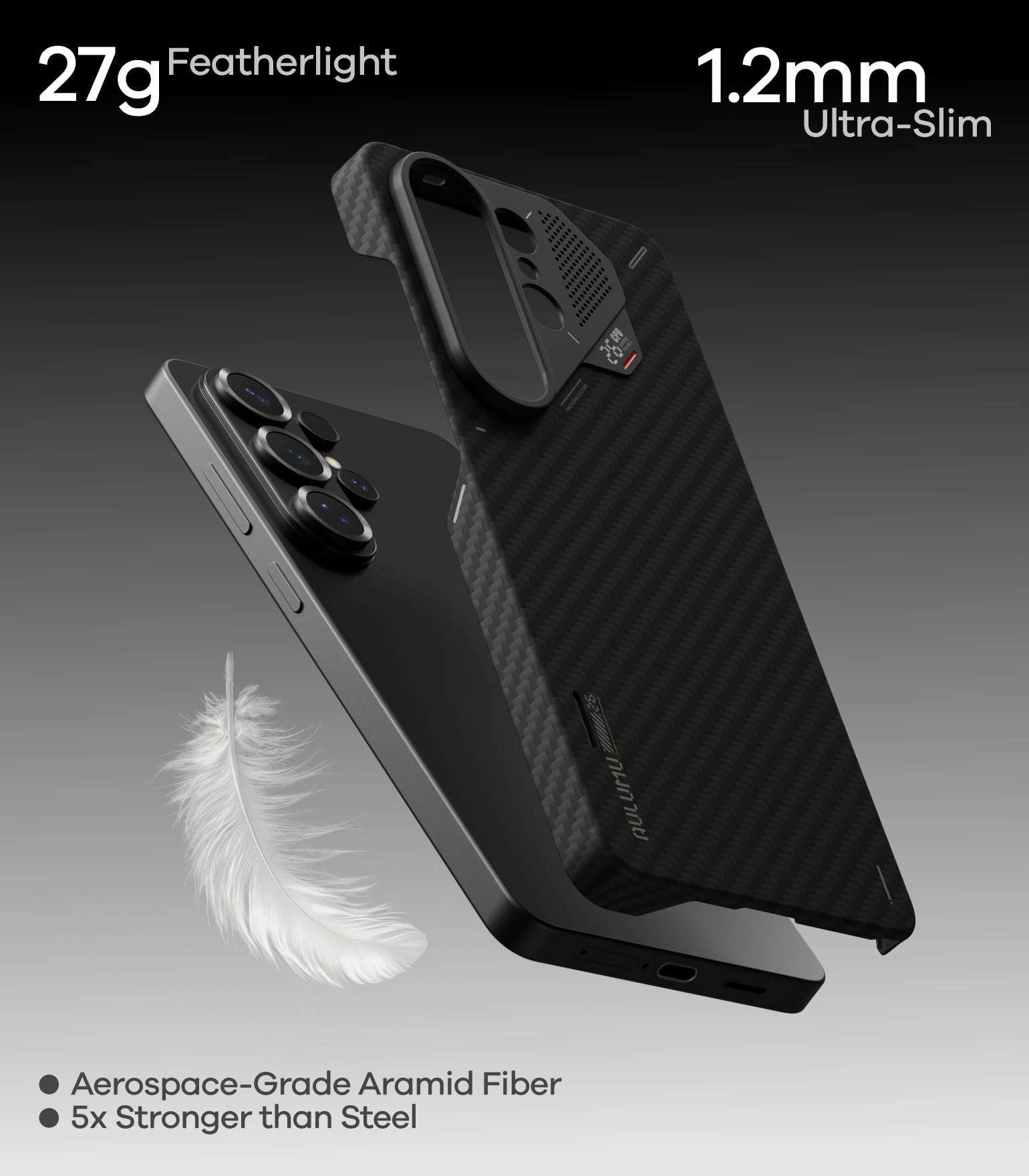 Aulumu S26 Ultra Galaxy Aramid Fiber Magnetic Case | 1500D Ultra Slim Woven | Compatible with MagSafe | Passive Cooling Samsung Galaxy S26 Ultra Case - Image 3