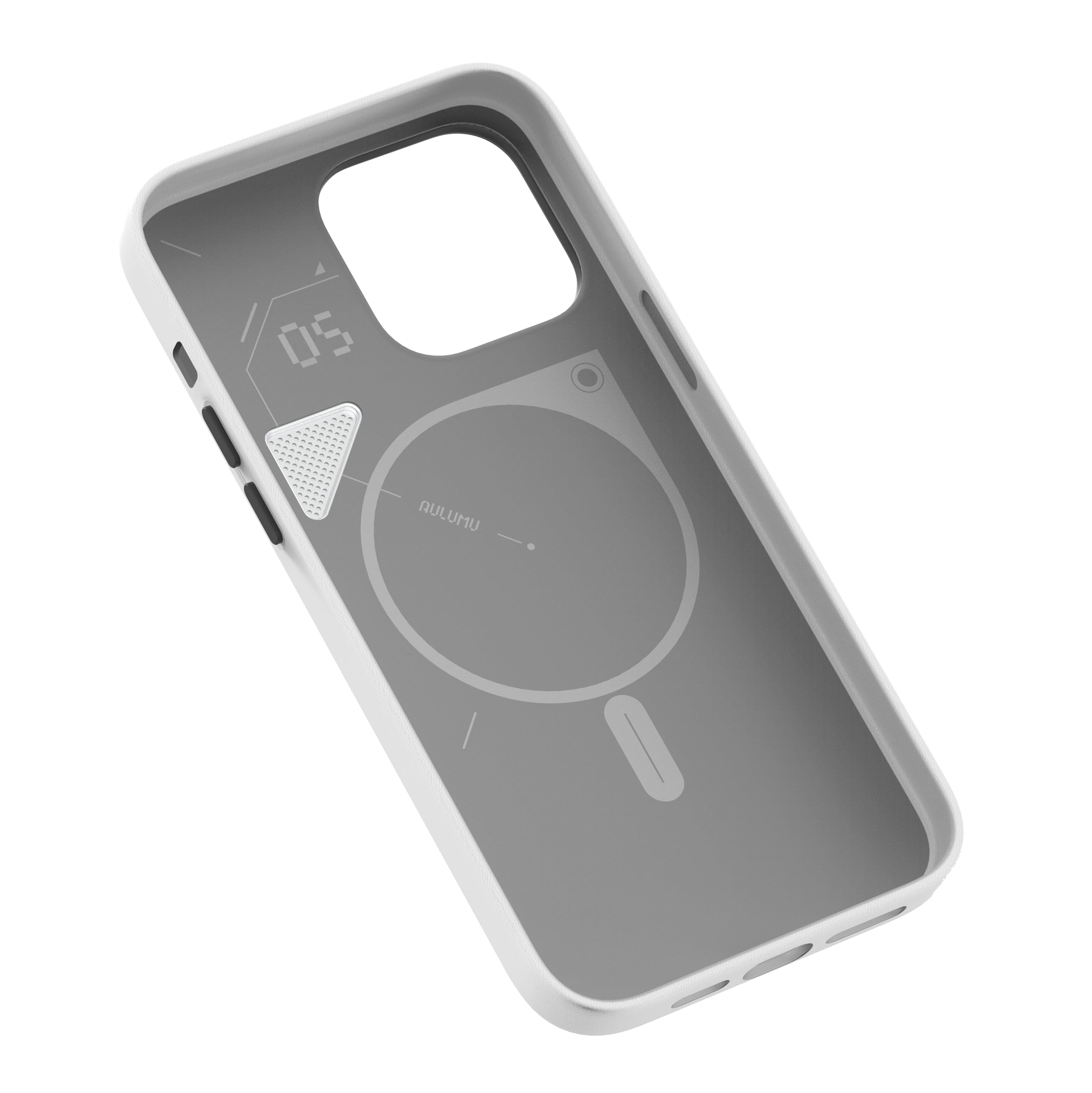 Aulumu Vegan Leather for iPhone 14 Pro Magnetic Case [Unique Cooling Window] - Compatible with Magsafe [Metal Individual Buttons] - A05 White - Image 3